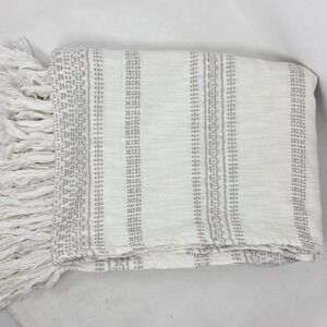 Tommy Bahama Throw Blanket Brown White 100% Cotton Fringe Lightweight 48x62
